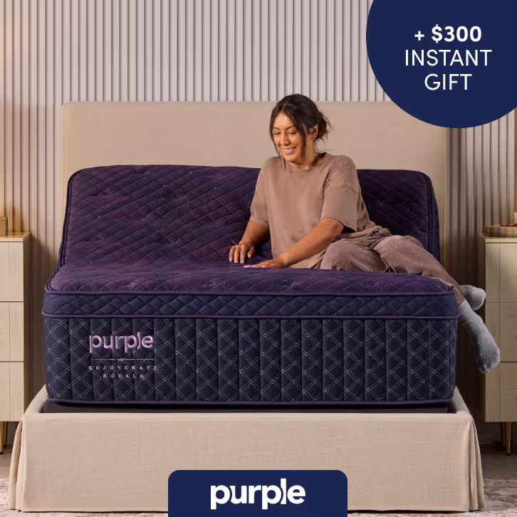 Introducing the new Purple Royale; promotion offering $300 instant gift with new Purple Royale mattress.
