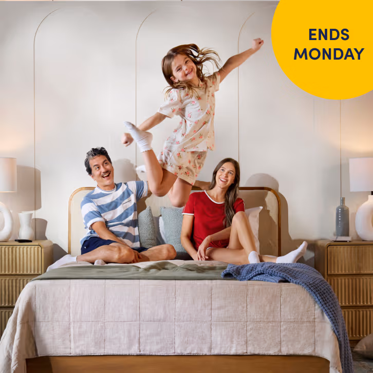 Promotional banner advertising a 72 Hour Sale - 60% off select mattresses, Queens starting at $189.99. Offer ends Monday.